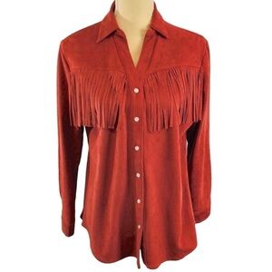 Western‎ Faux Suede Fringed  Shacket Jacket Rust Lg